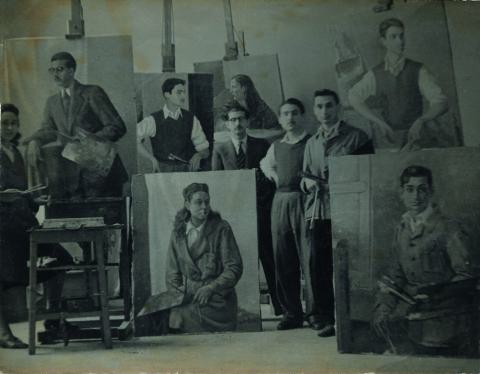 Fig. 2: Escuela Superior de Bellas Artes: Lola Fernández, Juan C. Barroso, Joaquín Ojeda y Ricardo Comas (J. Ojeda Pérez)
